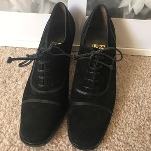 Vintage Salvatore Ferragamo suede & leather chunky heals